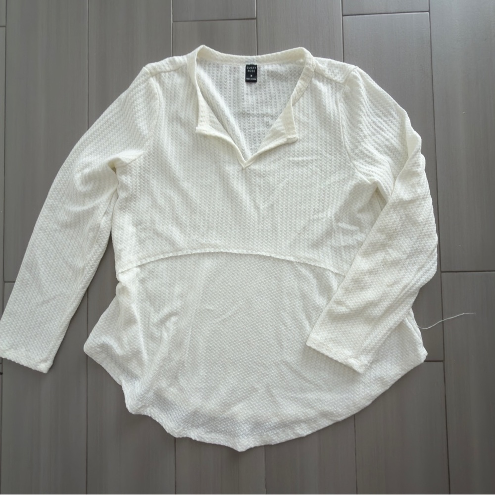 Women's Cream Lightweight Waffle Knit Pullover Sweatshirt